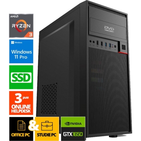 Office Computer - Ryzen 3 - 2048GB SSD - 32GB RAM - GTX 1650 - WX32328 - Windows 11 - ScreenON - Allround Business PC + DVD speler + WiFi & Bluetooth