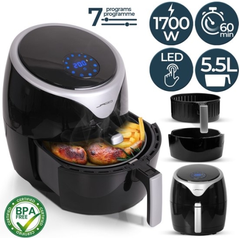 Jago - Airfryer XXL - 7-in-1 - Hot Air Oven 5.5L - 1700 Watt - LED Display with Touch Screen - 7 Programmes - Build-in 60 Minute Timer - Hot Air Fryer - Black