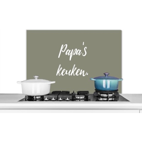 Spatscherm Keuken - Kookplaat Achterwand - Spatwand Fornuis - 80x55 cm - Quotes - Spreuken - Papa's keuken - Pa - Keuken - Aluminium - Wanddecoratie - Muurbeschermer - Hittebestendig