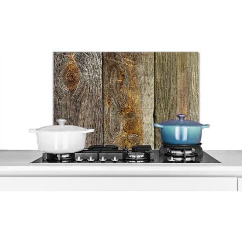 Spatscherm Keuken - Kookplaat Achterwand - Spatwand Fornuis - 70x50 cm - Planken - Hout - Design - Vintage - Aluminium - Wanddecoratie - Muurbeschermer - Hittebestendig