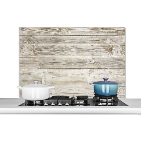 Spatscherm keuken 100x65 cm - Kookplaat achterwand Een lichte houten muur als achtergrond - Muurbeschermer hittebestendig - Spatwand fornuis - Hoogwaardig aluminium