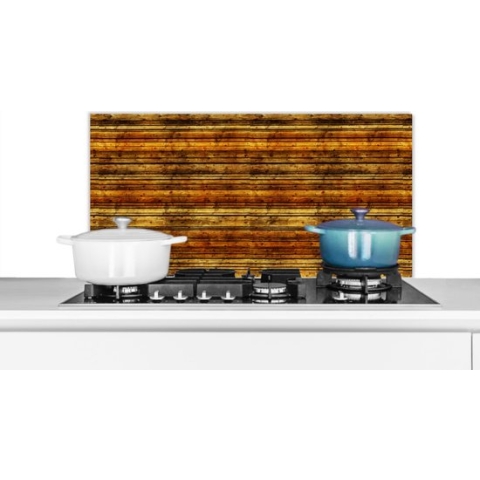 Spatscherm Keuken - Kookplaat Achterwand - Spatwand Fornuis - 90x45 cm - Vintage - Hout - Patronen - Planken - Aluminium - Wanddecoratie - Muurbeschermer - Hittebestendig
