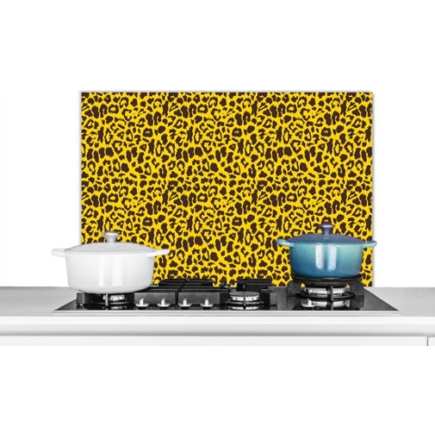 Spatscherm keuken - Geel - Panterprint - Dieren - Luipaard - Zwart - Spatscherm - Tijger - 90x60 cm - Muurbeschermer