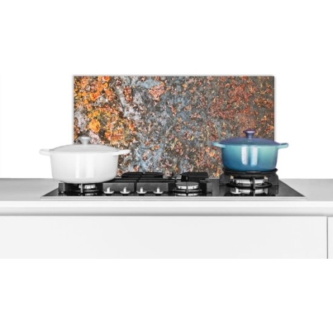 Spatscherm Keuken - Kookplaat Achterwand - Spatwand Fornuis - 70x30 cm - Roest - Metaal - Vintage - Grijs - Abstract - Aluminium - Wanddecoratie - Muurbeschermer - Hittebestendig