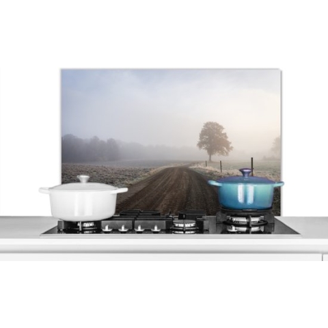 Spatscherm Keuken - Kookplaat Achterwand - Spatwand Fornuis - 90x60 cm - Ochtendmist over het Nationaal park Söderåsen in Zweden - Aluminium - Wanddecoratie - Muurbeschermer - Hittebestendig