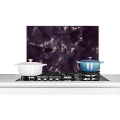 Spatscherm Keuken - Kookplaat Achterwand - Spatwand Fornuis - 60x40 cm - Goud - Edelstenen - Agaat steen - Geode - Aluminium - Wanddecoratie - Muurbeschermer - Hittebestendig