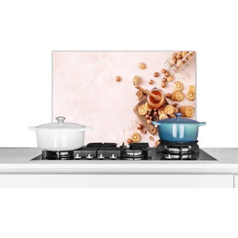 Spatscherm Keuken - Kookplaat Achterwand - Spatwand Fornuis - 70x50 cm - Koekjes - Honing - Noten - Keuken - Aluminium - Wanddecoratie - Muurbeschermer - Hittebestendig