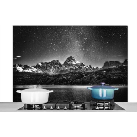 Spatscherm Keuken - Kookplaat Achterwand - Spatwand Fornuis - 120x80 cm - Sterrenhemel - Berg - Nacht - Aluminium - Wanddecoratie - Muurbeschermer - Hittebestendig