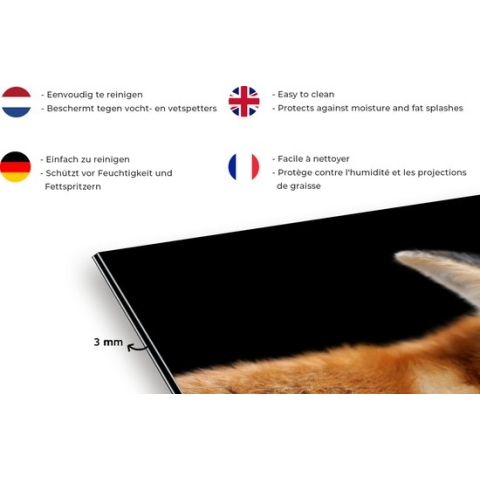 Spatscherm keuken - Muurdecoratie - Dieren - Vos - Zwart - Close-up - Spatwand - Achterwand keuken - Keuken - 120x80 cm