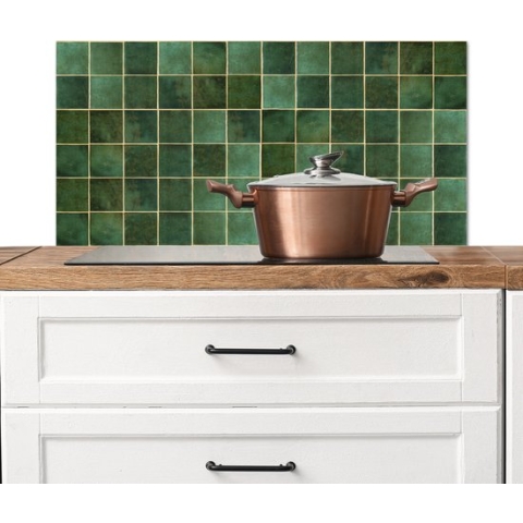 Spatscherm keuken 80x40 cm - Kookplaat achterwand Tegel - Groen - Luxe - Patroon - Muurbeschermer hittebestendig - Spatwand fornuis - Hoogwaardig aluminium