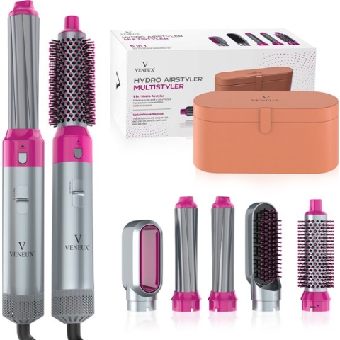 VENEUX® Föhnborstel - Airstyler - Krulborstel - Krultangen - 5 in 1 Multistyler - Met Opbergcase - Grijs