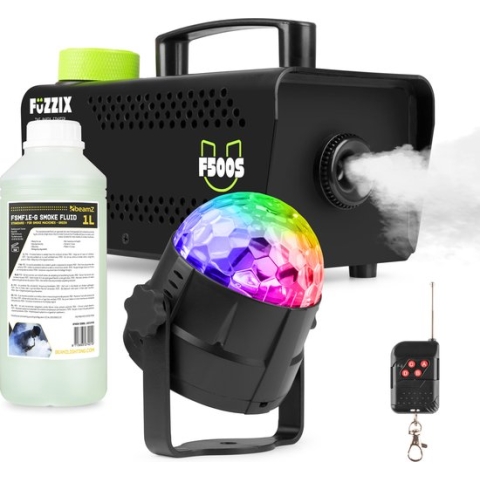 Fuzzix Partyset met F500 rookmachine - 1L rookvloeistof - Tornado Discolamp