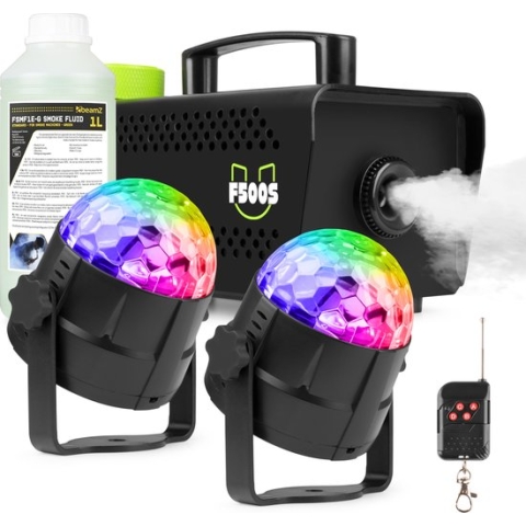 Fuzzix Partyset met F500 rookmachine - 1L rookvloeistof - 2x Tornado Discolamp