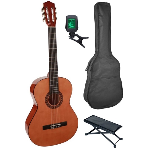 Salvador SC-144 4/4 klassieke gitaar pakket met stemapparaat, draagtas en voetbank