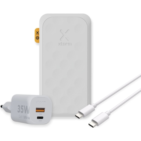 Xtorm Fuel Series 5 35W Powerbank bundel - Powerbank 20000 mah + Xtorm 35W lader + USB-C naar USB-C Kabel - Wit