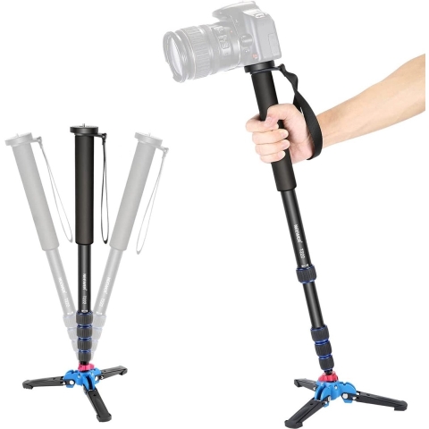 Neewer® - Uitbreidbare Camera Monopod met Afneembare Opvouwbare Statiefbasis - Aluminiumlegering Geschikt voor Canon - Nikon Sony DSLR Camera's - Draagvermogen tot 5 kg - 52-168 cm