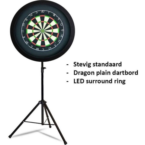 Darts Set - Portable dartbord standaard LED pakket - inclusief best geteste - dartbord - en - LED surround ring - zwart