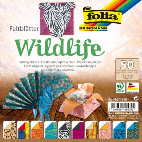 Vouwblaadjes Folia dubbelzijdig Wildlife 15x15cm 50vel - 140 stuks