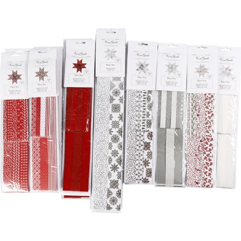 Papieren vlechtstroken, L: 45+86+100 cm, d 6,5+11,5+18 cm, B: 15+25+40 mm, Inhoud kan variëren , diverse kleuren, 18 doos/ 1 doos