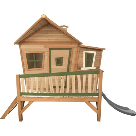 AXI Emma Speelhuis in Bruin/Groen - Met Verdieping en Grijze Glijbaan - Speelhuisje voor de tuin / buiten - FSC hout - Speeltoestel voor kinderen
