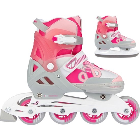 Nijdam Skates Combo Verstelbaar - Bold Berry - Fuchsia/Zilvergrijs/Wit/Roze - Maat 33-36