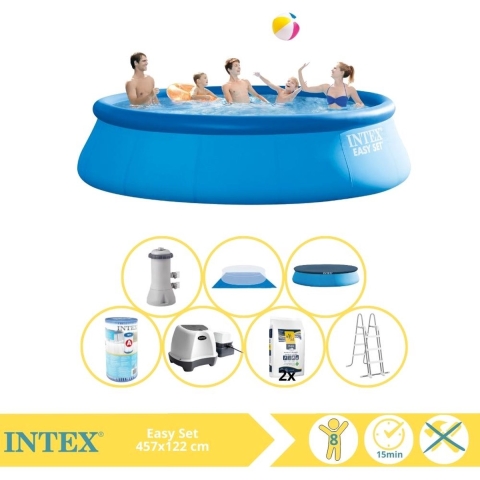 Intex Easy Set Zwembad - Opblaaszwembad - 457x122 cm - Inclusief Filter, Zoutsysteem en Zout