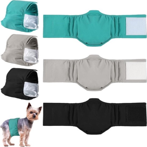 3 stuks herbruikbare hondenluiers voor ruches, wasbaar, hondenbroek, puppy, buikband, luiers absorberend, ruches luiers met lekbescherming voor incontinentie bij de hond (S)