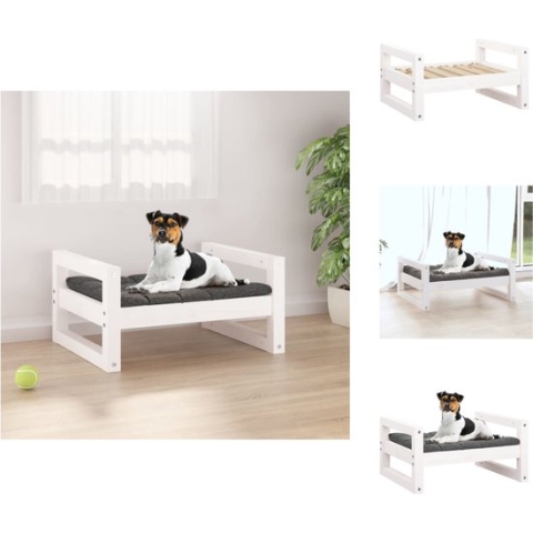 vidaXL Hondenmand - Grenenhout - Wit - 55.5 x 45.5 x 28 cm - Dierenkussen