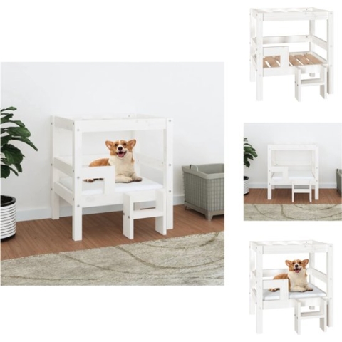 vidaXL Hondenmand Rustiek Wit - 55.5 x 53.5 x 60 cm - Massief grenenhout - Dierenkussen