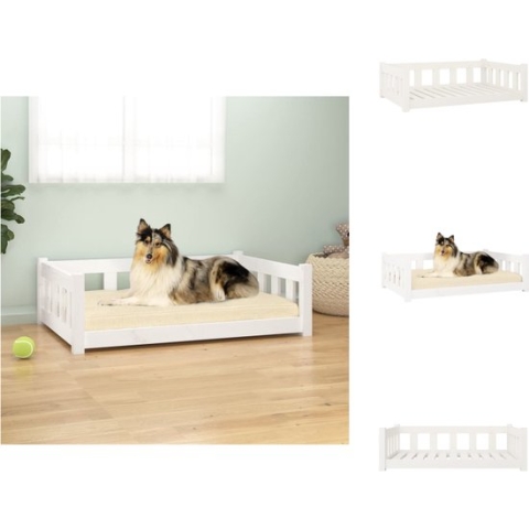vidaXL Hondenmand - Grenenhout - Rechthoekig - 95.5 x 65.5 x 28 cm - Wit - Dierenkussen