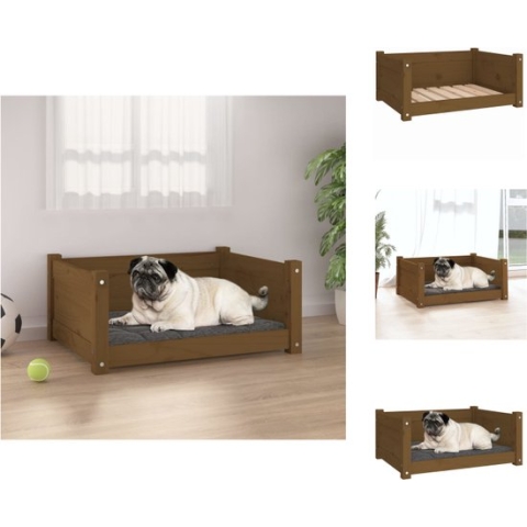 vidaXL Hondenmand Grenenhout - 65.5 x 50.5 x 28 cm - Honingbruin - Dierenkussen