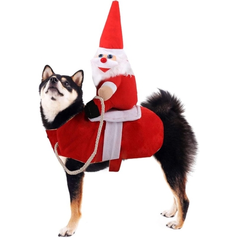 Hondenkostuum Kerst Grappig Hondenkerstkostuum Rijdend op Huisdier Kat Hond Huisdier Kerstkostuum Aankleden Halloween Kerstfeest