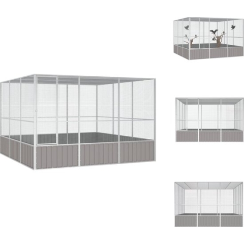 vidaXL Vogelkooi - Vogelkooi Gegalvaniseerd Staal 111x107x211.5 - Veilig en Ventilerend - Grijs - Vogelkooistandaard