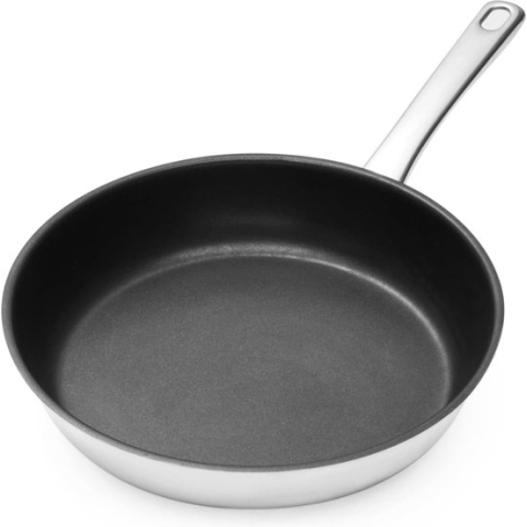 Roestvrijstalen pan 28 cm, braadpan van roestvrij staal 18/10, met antiaanbaklaag, PFOS-vrij, geschikt voor alle warmtebronnen, ook voor inductie, ovenbestendig.