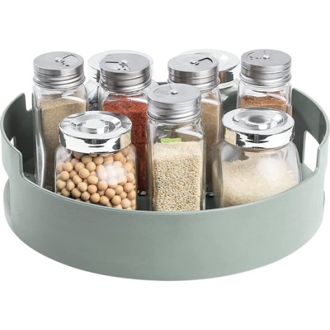 Keukenorganizer, roterende kruidenhouder, plastic draaitafel, kruidenrekorganizer, ronde dienbladorganizer voor specerijen, kruidenflessen, olie, kookingrediënten - groen