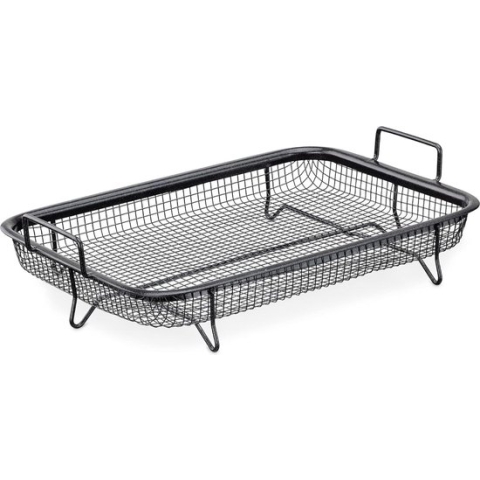 Grillmand, rooster voor oven, 32 x 22,5 cm, grillmand van roestvrij staal, schaal voor friet, groente, kip, nuggets, anti-aanbaklaag