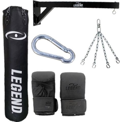 Bokszak Zwart Bisonyl / Muurbeugel Set diverse maten - Met Bokshandschoenen Bokszak 100 CM