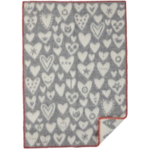 Wiegdeken lamswol Baby Heart grijs- 65x90cm