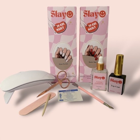 Slayo® Starterset - Gellak Starterspakket - Gel Nail Wraps - Inclusief 2 Gel Nagel Stickers designs - LED/UV Lamp - Nagelriemolie - Gel Top Coat - Nagelschaartje Rosé Goud - UV Lamp Gelnagels