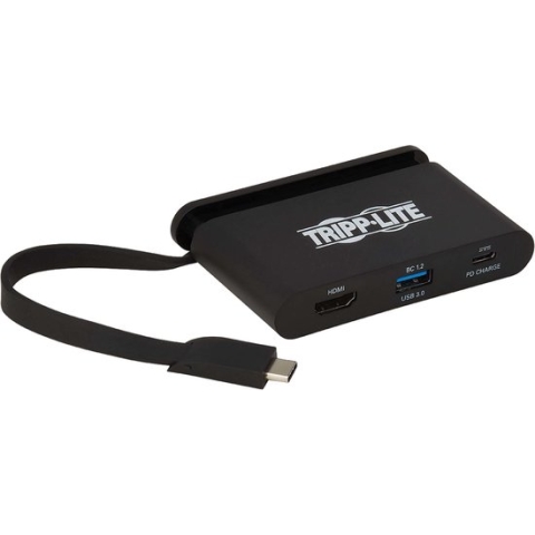 Tripp-Lite U444-T6N-H4UBC USB 3.1 Gen 1 USB-C Adapter with PD Charging - 100W, Self-Storage Cable, Ultra 4K HDMI & USB-A Hub Port, Black TrippLite