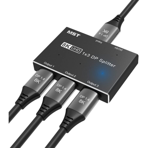 NÖRDIC DP-100 - 1 naar 3 Displayport Splitter - 8K30Hz/4K120Hz - MST - Zwart
