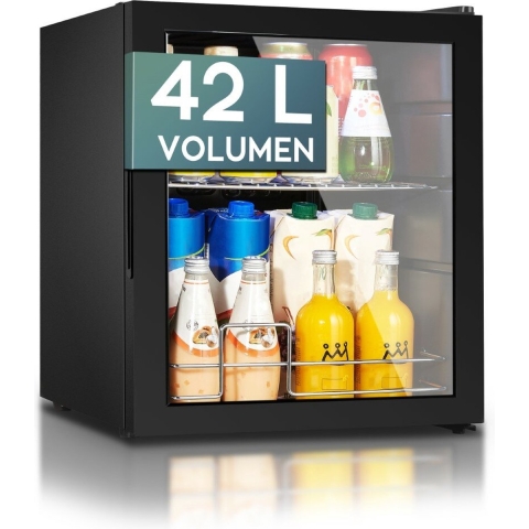 Heinrich's HKG3142 mini koelkast met glazen deur zwart 42 liter - glasdeur - doorzichtige deur - barkoelkast - vitrinekoelkast - bierkoelkast - kleine koelkast - minibar - modern - voor eten en drinken - drankenkoelkast - energielabel E - 43 decibel