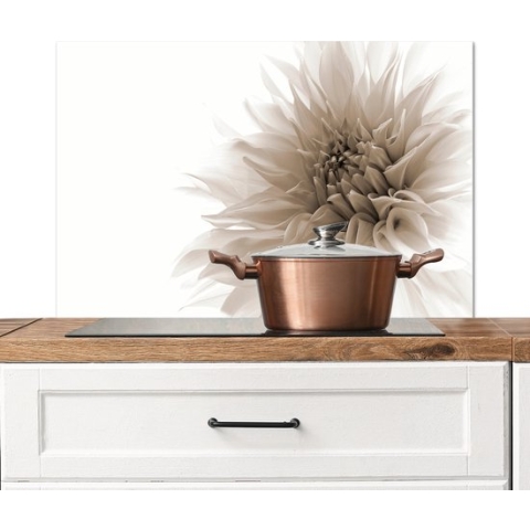 Spatscherm keuken 90x60 cm - Kookplaat achterwand Bloemen - Wit - Natuur - Botanisch - Muurbeschermer hittebestendig - Spatwand fornuis - Hoogwaardig aluminium