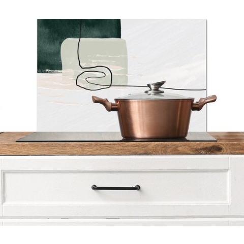 Spatscherm keuken 60x40 cm - Kookplaat achterwand Abstract - Kunst - Groen - Wit - Verf - Muurbeschermer hittebestendig - Spatwand fornuis - Hoogwaardig aluminium