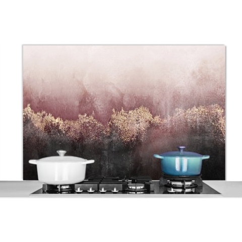 Spatscherm keuken - Goud - Abstract - Chic -Roze - Luxe - Keuken - Achterwand keuken - 120x80 cm - Spatscherm