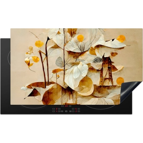 Inductie beschermer - Inductie Mat - Kookplaat beschermer - Bloemen - Wit - Planten - Vintage - 90x52 cm - Afdekplaat inductie - Inductiebeschermer
