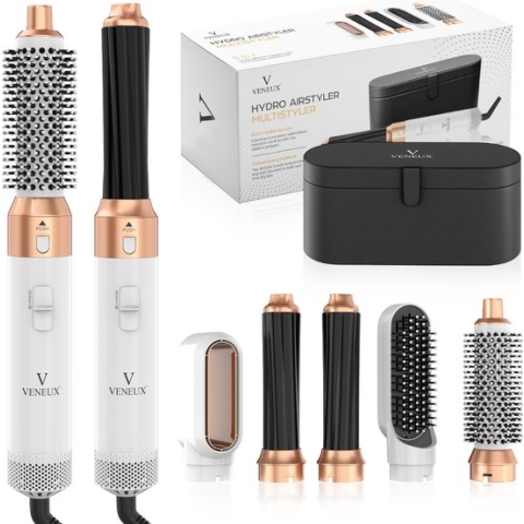 VENEUX® Föhnborstel - Airstyler - Krulborstel - Krultangen - 5 in 1 Multistyler - Met Opbergcase - Wit