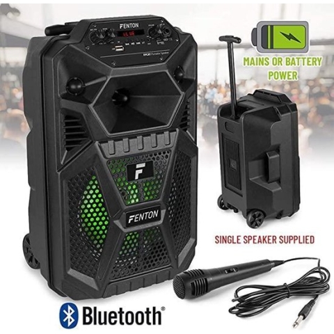 Bluetooth speaker - Fenton FPC8T - 100W party speaker / karaoke set met Bluetooth, mp3 speler, microfoon en LED verlichting