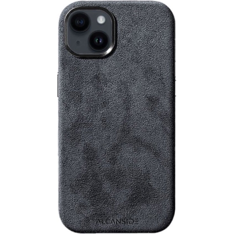 ALCANSIDE® Alcantara Hoesje - Geschikt voor Apple iPhone 14 - Gemaakt van Alcantara Leer - Hoesje - Space Grey - Zwart Grijs
