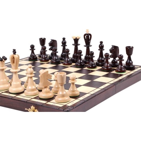 Chess the Game - Elegant Schaakspel - Middelgroot donkerbruin schaakbord incl. elegante schaakstukken - Inklapbaar